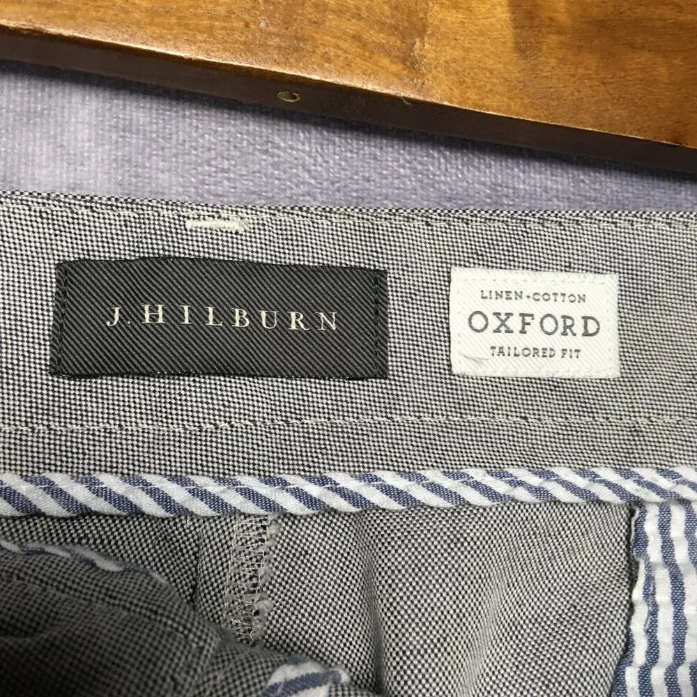 J Hilburn Mens Shorts size 36 Oxford Tailored Fit Linen Blend Heathered Gray‎